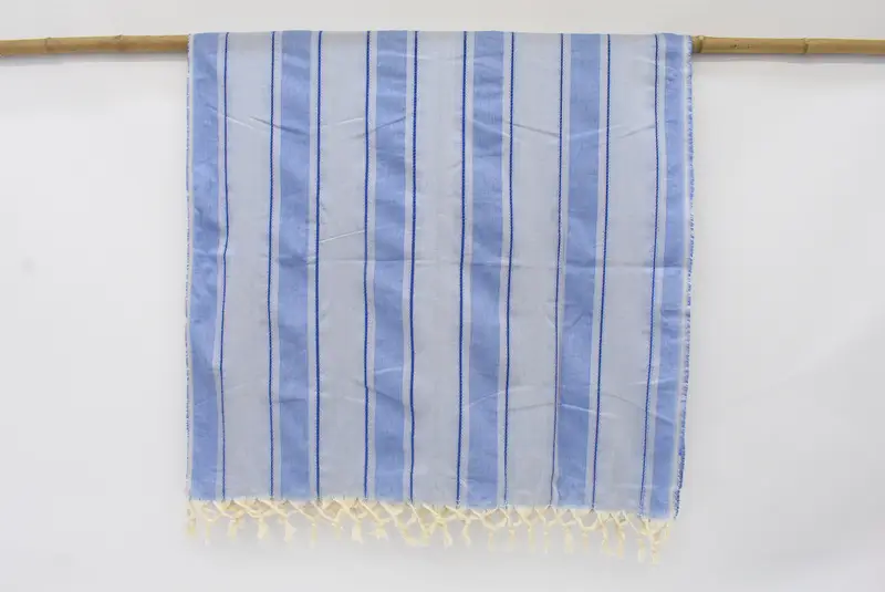 Personalized Turkish Beach Towel Blue Stripes, Organic Cotton, 67x40 Inches