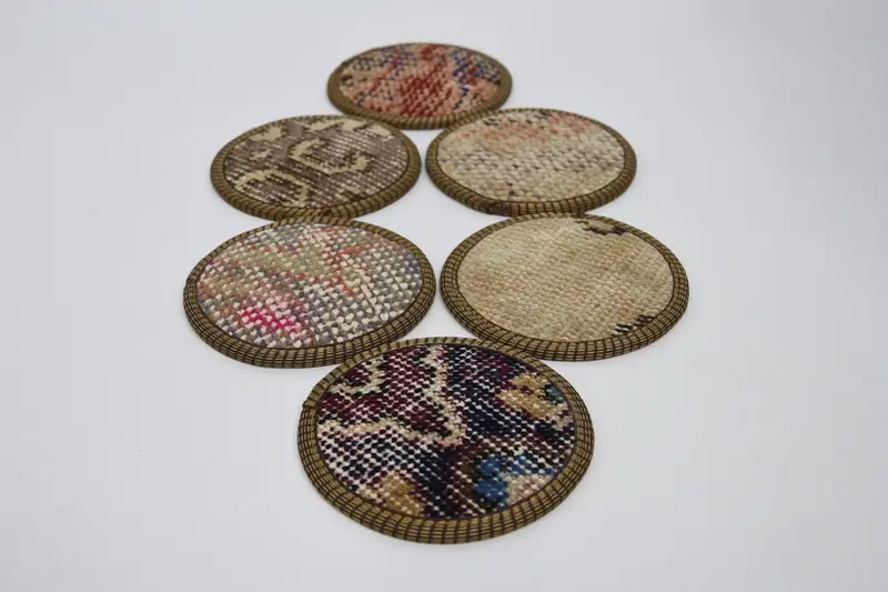 Stylish Blue and Beige Coasters, Durable Rug Coasters