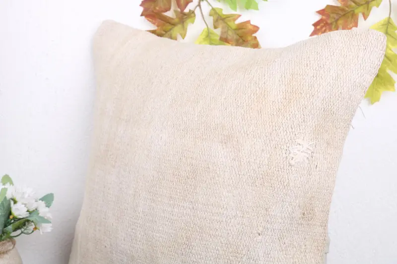 Aesthetic Cushion Cover, Pillow for Sofa, Pillow for Couch, Handmade Kilim Cushion, 18x18 Beige Pillow, Cushion, Ethnic Cushion - 5