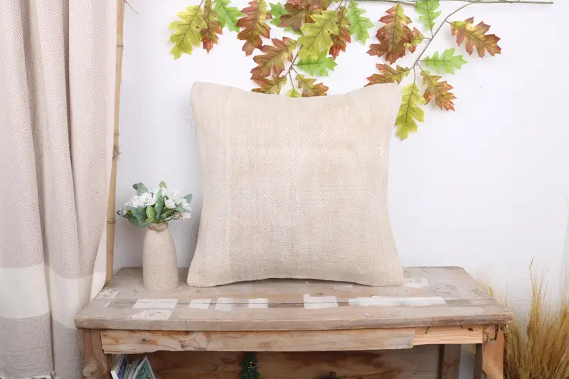 Aesthetic Cushion Cover, Pillow for Sofa, Pillow for Couch, Handmade Kilim Cushion, 18x18 Beige Pillow, Cushion, Ethnic Cushion - 1