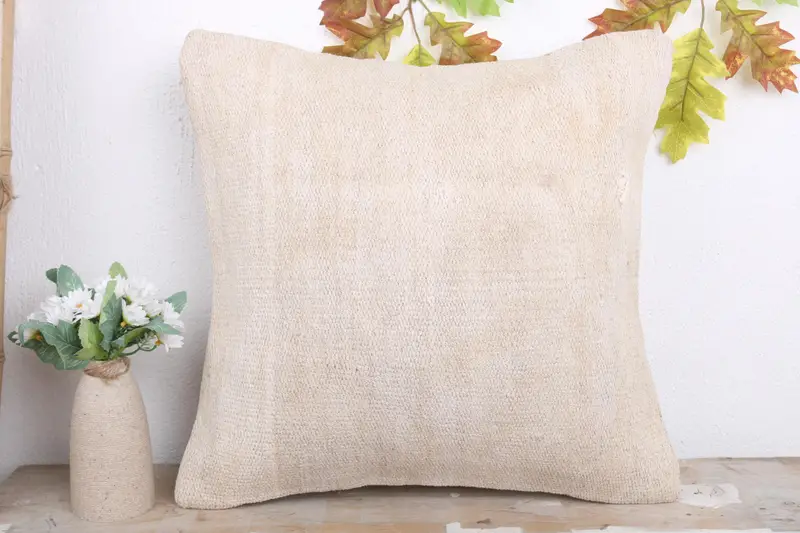 Aesthetic Cushion Cover, Pillow for Sofa, Pillow for Couch, Handmade Kilim Cushion, 18x18 Beige Pillow, Cushion, Ethnic Cushion - 2