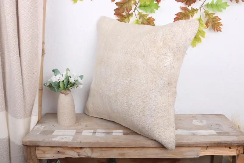 Aesthetic Cushion Cover, Pillow for Sofa, Pillow for Couch, Handmade Kilim Cushion, 18x18 Beige Pillow, Cushion, Ethnic Cushion - 4