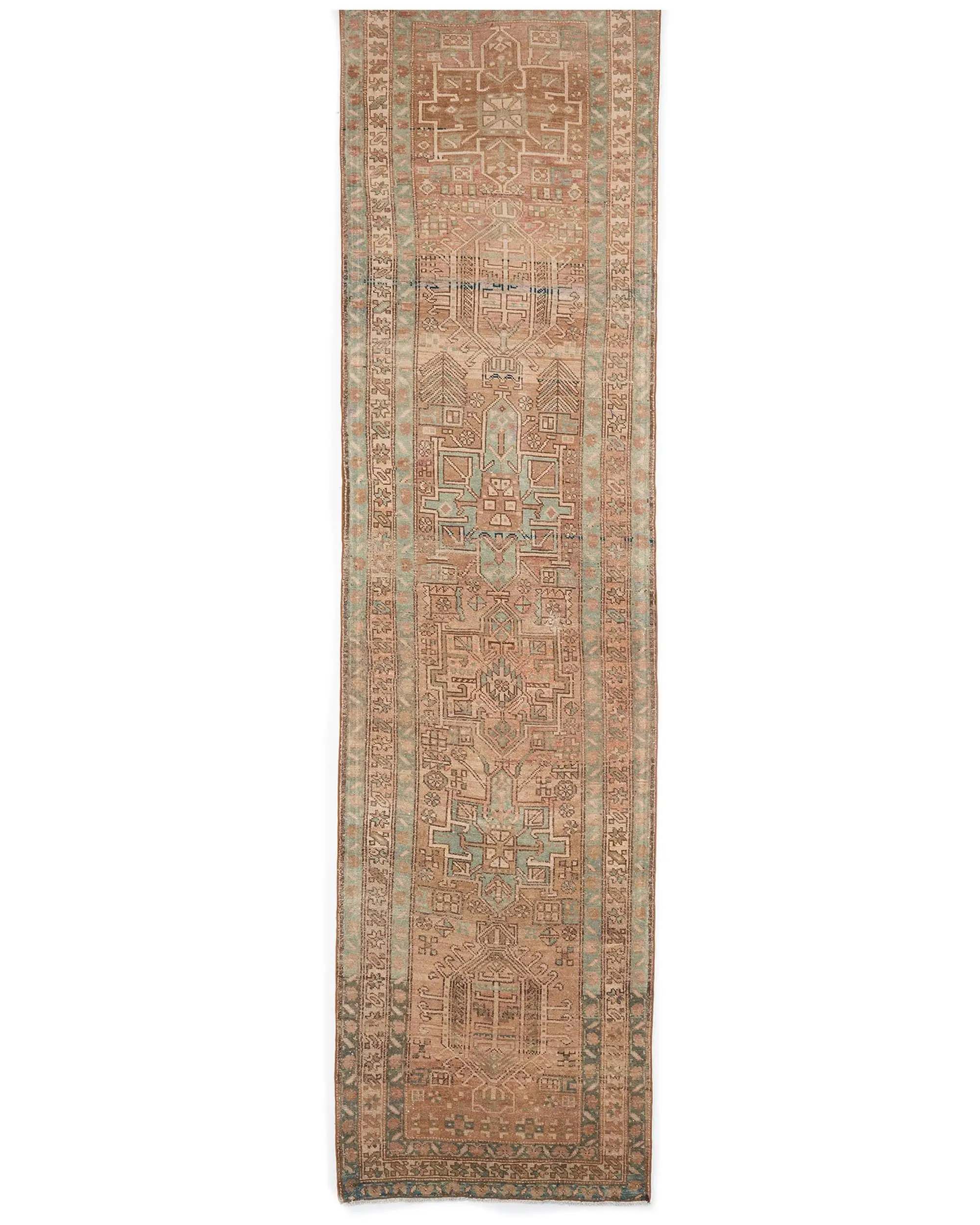 Vintage 3,3x12,8 ft Teppich, türkischer Läuferteppich, braun blau gestreifter Teppich - 1
