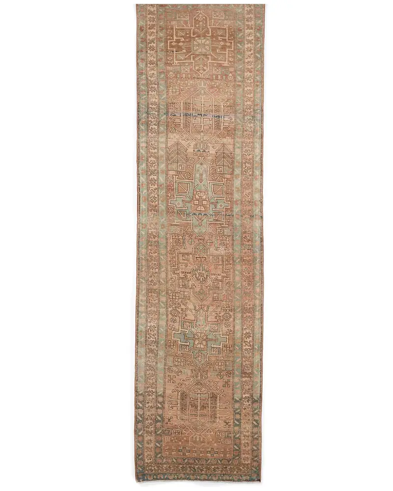 Brauner und blauer Teppich, 3,3 x 12,8 Fuß, gestreiftes geometrisches Design