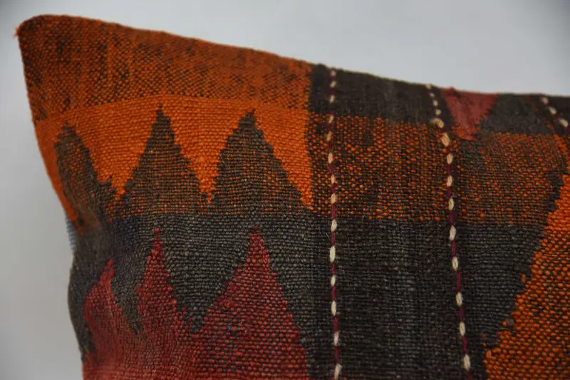 Pillow for Sofa, Aztec Cushion, Pillow Sham, 20x28 Orange Cushion Cover, Handmade Kilim Cushion, Ottoman Pillow Sham, Ethnical Kilim Rug Pillow - 2
