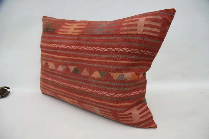 Cushion Cover, Turkish Kilim Pillow, Boho Pillow Sham Cover, 20x28 Red Cushion, Vintage Kilim Throw Pillow, Personalized Gift Pillow Pillow Cover - 5