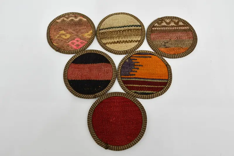 Posavasos de rayas rojas y naranjas, posavasos étnicos y rústicos