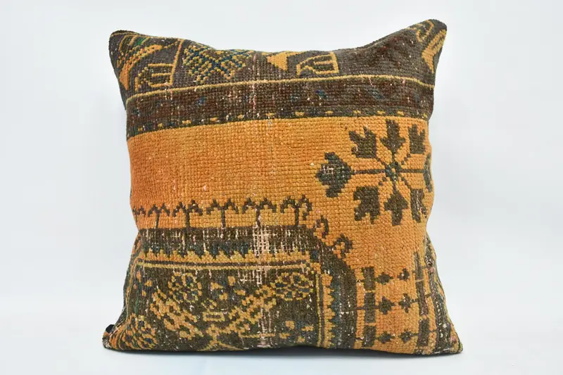 Lounge Throw Pillow Case, 28x28 Brown Cushion Cover, Pillow for Sofa, Pillow Sham, Cozy Throw Cushion Cover, Vintage Pillow, Handmade Kilim Cushion - 1