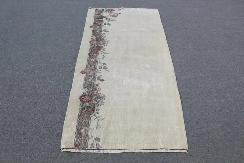 Turkish Accent Rug 2.8x5.9 ft (85x179 cm), Oushak White Ikat Vintage Rug - 1