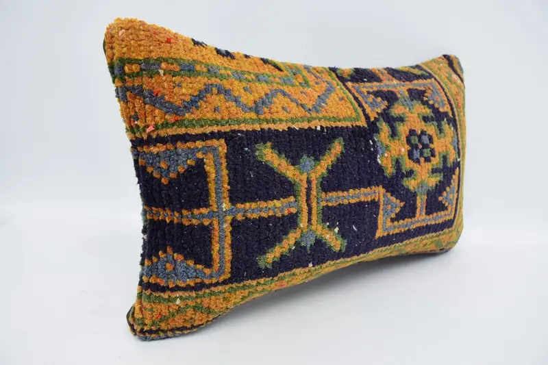Art Deco Pillow, Vintage Kilim Throw Pillow, 12x20 Blue Pillow, Authentic Pillow, Kilim Pillow Cover, Vintage Pillow, Pillow Sham - 3