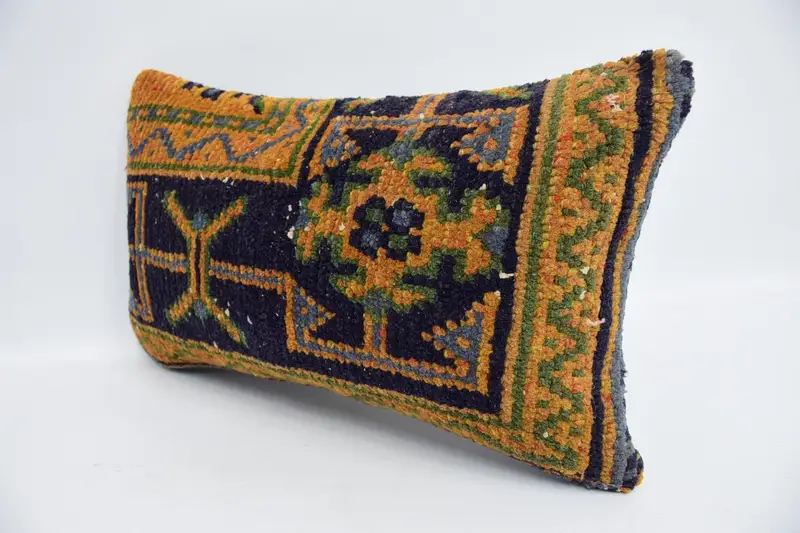 Art Deco Pillow, Vintage Kilim Throw Pillow, 12x20 Blue Pillow, Authentic Pillow, Kilim Pillow Cover, Vintage Pillow, Pillow Sham - 4