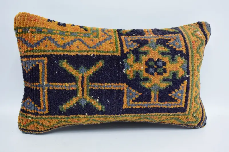 Art Deco Pillow, Vintage Kilim Throw Pillow, 12x20 Blue Pillow, Authentic Pillow, Kilim Pillow Cover, Vintage Pillow, Pillow Sham - 1