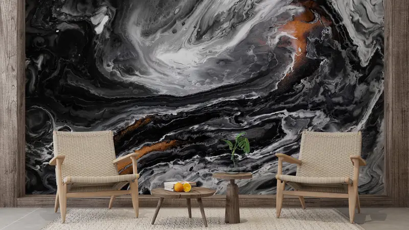 Copper Wall Poster, Modern Wall Paper, Bright Wall Paper, Black And Copper Marble, 3d Wall Paper, Abstract Wall Paper, - 1