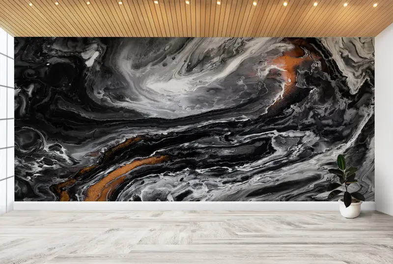 Copper Wall Poster, Modern Wall Paper, Bright Wall Paper, Black And Copper Marble, 3d Wall Paper, Abstract Wall Paper, - 3