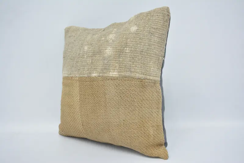 Cushion Cover, Handmade Kilim Cushion, 16x16 Beige Pillow, Kilim Pillow, Kilim Cushion Sham, Armchair Pillow Case, Natural Pillow Cover - 4
