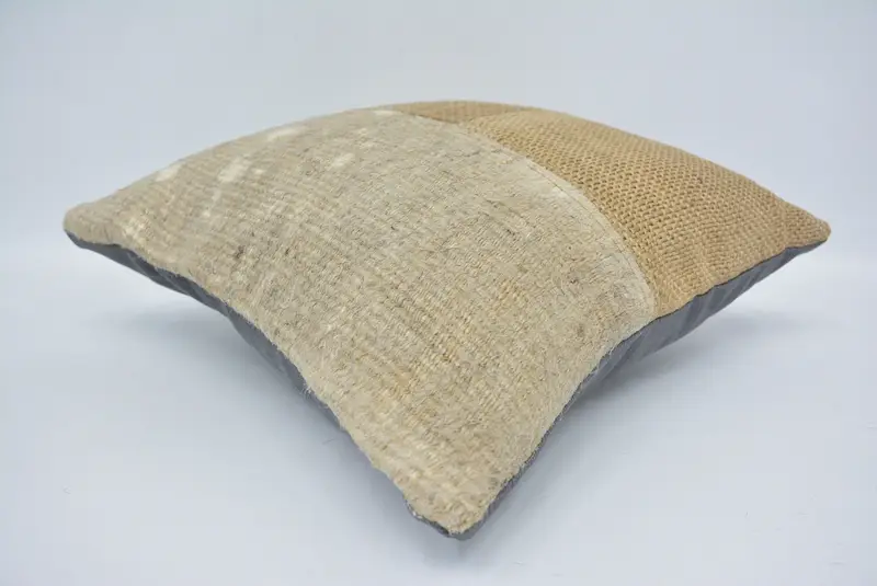 Cushion Cover, Handmade Kilim Cushion, 16x16 Beige Pillow, Kilim Pillow, Kilim Cushion Sham, Armchair Pillow Case, Natural Pillow Cover - 6