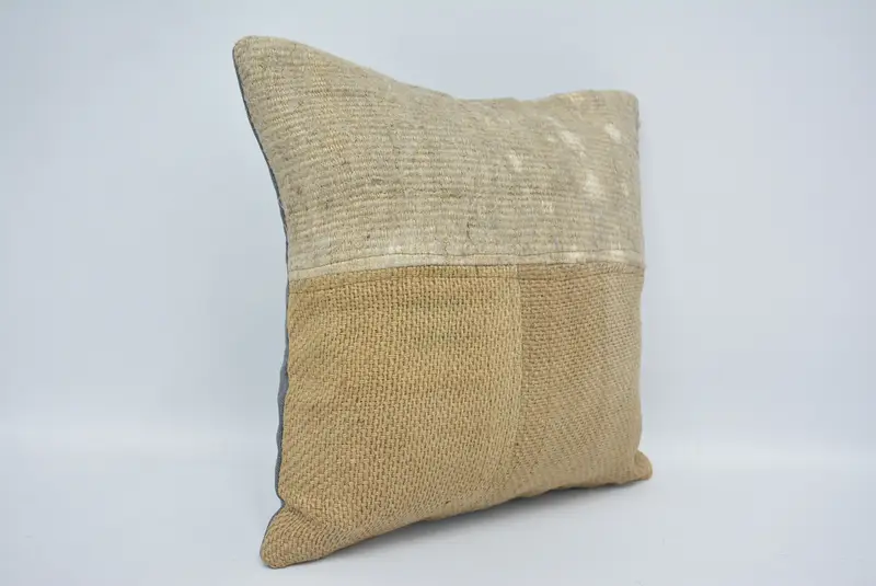 Cushion Cover, Handmade Kilim Cushion, 16x16 Beige Pillow, Kilim Pillow, Kilim Cushion Sham, Armchair Pillow Case, Natural Pillow Cover - 3