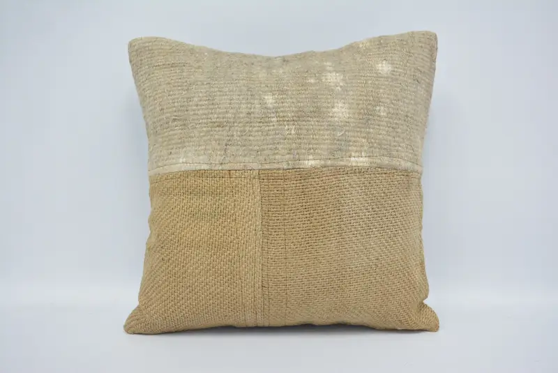 Cushion Cover, Handmade Kilim Cushion, 16x16 Beige Pillow, Kilim Pillow, Kilim Cushion Sham, Armchair Pillow Case, Natural Pillow Cover - 1