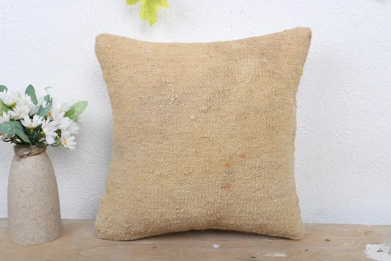 Pillow for Sofa, 12x12 Beige Pillow Case, Boho Pillow, Seat Pillow Cover, Decorative Bolster Pillow Case, Kilim Cushion Sham, Pillow Cover - 2