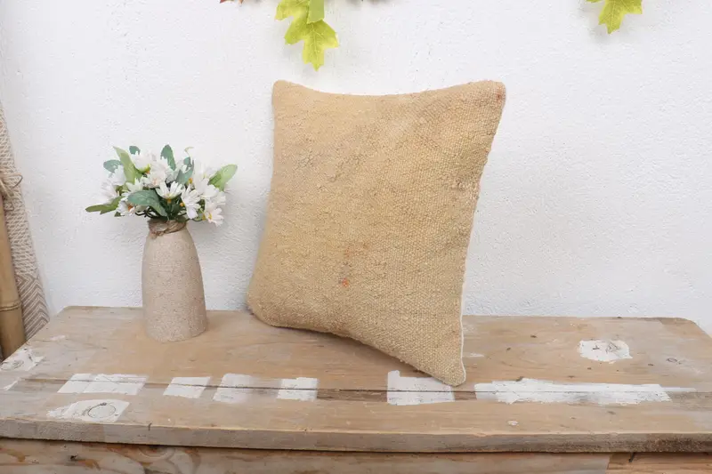 Pillow for Sofa, 12x12 Beige Pillow Case, Boho Pillow, Seat Pillow Cover, Decorative Bolster Pillow Case, Kilim Cushion Sham, Pillow Cover - 4