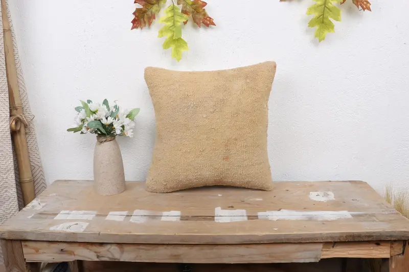 Pillow for Sofa, 12x12 Beige Pillow Case, Boho Pillow, Seat Pillow Cover, Decorative Bolster Pillow Case, Kilim Cushion Sham, Pillow Cover - 1