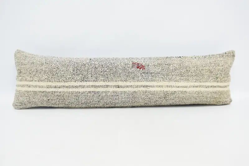 Funda de almohada turca de lana a rayas, funda de almohada marrón marroquí de 12.0 x 42.0 in - 1