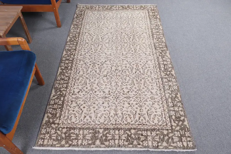 Türk Büyük Boy Halı 3.6x6.7 ft, Kahverengi Beyaz Hayvan Baskı Halı Yün - 1