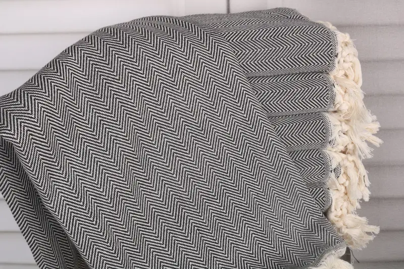 Herringbone Towel Black Cotton, Bachelorette Party Favor, 40x71 Inches