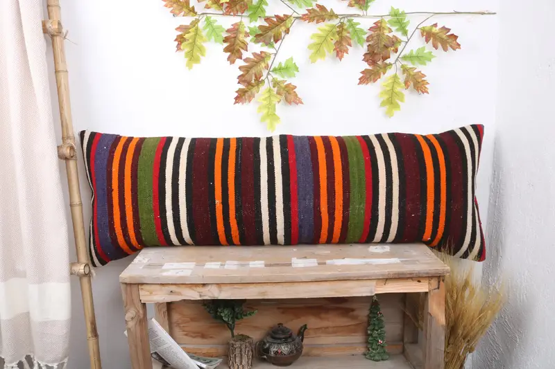Vintage Cushion Cover, Pillow Case, 16x48 Red Cushion, Home Decor Pillow, Knitted Cushion Case, Turkish Pillow, Sofa Pillow Case, Kilim Pillow Cover - 1