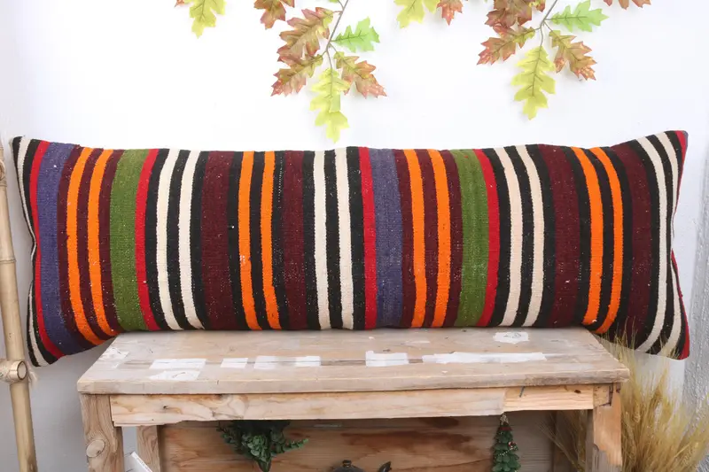 Vintage Cushion Cover, Pillow Case, 16x48 Red Cushion, Home Decor Pillow, Knitted Cushion Case, Turkish Pillow, Sofa Pillow Case, Kilim Pillow Cover - 2
