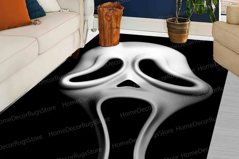 Alfombra elegante con estampado de máscara de grito: decoración con temática de terror esencial