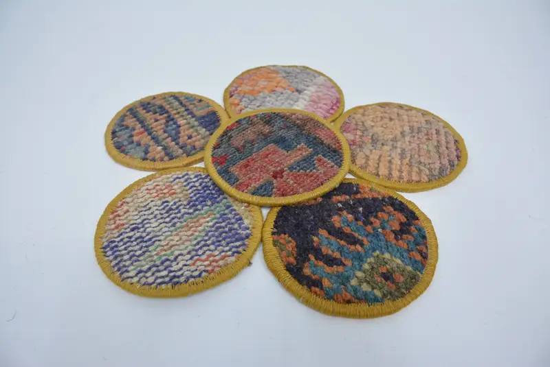 Benzersiz Mavi ve Kahverengi Bardak Altlığı Seti, Kaymaz Boho Bardak Altlıkları