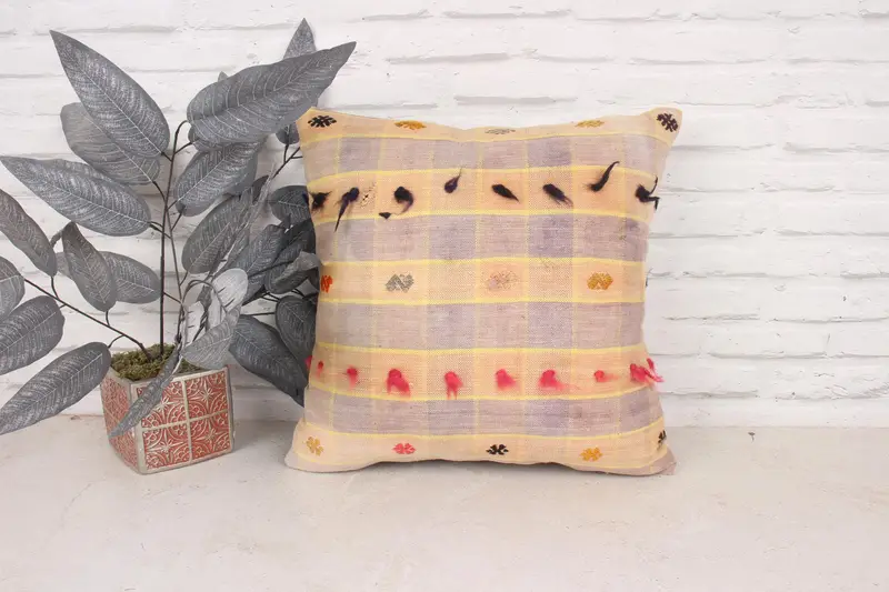 Kilim Pillow, Antique Pillows, Turkish Bench Cushion Cover, Cushion Case, Gift Pillow, 18x18 Yellow Cushion, Couch Pillow, Retro Pillow Cover - 1