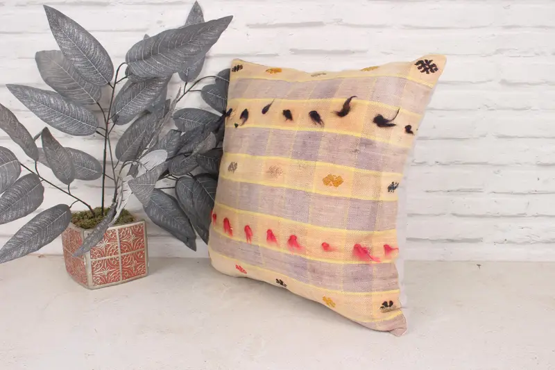 Kilim Pillow, Antique Pillows, Turkish Bench Cushion Cover, Cushion Case, Gift Pillow, 18x18 Yellow Cushion, Couch Pillow, Retro Pillow Cover - 4