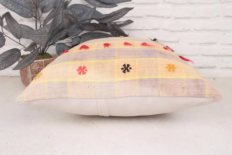 Kilim Pillow, Antique Pillows, Turkish Bench Cushion Cover, Cushion Case, Gift Pillow, 18x18 Yellow Cushion, Couch Pillow, Retro Pillow Cover - 5