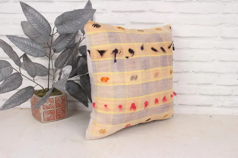 Kilim Pillow, Antique Pillows, Turkish Bench Cushion Cover, Cushion Case, Gift Pillow, 18x18 Yellow Cushion, Couch Pillow, Retro Pillow Cover - 3