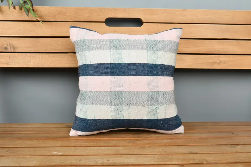 16x16 Blue Pillow Cover, Pillow Case, Throw Kilim Pillow, Handmade Kilim Cushion, Interior Designer Pillow, Turkish Bench Cushion Cover - 6