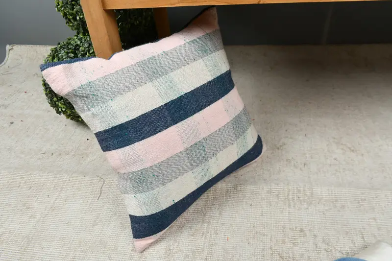16x16 Blue Pillow Cover, Pillow Case, Throw Kilim Pillow, Handmade Kilim Cushion, Interior Designer Pillow, Turkish Bench Cushion Cover - 7