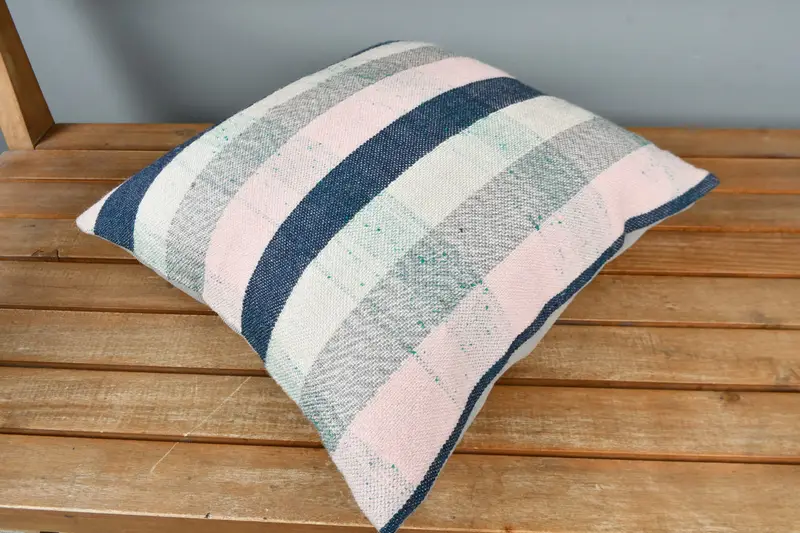16x16 Blue Pillow Cover, Pillow Case, Throw Kilim Pillow, Handmade Kilim Cushion, Interior Designer Pillow, Turkish Bench Cushion Cover - 2