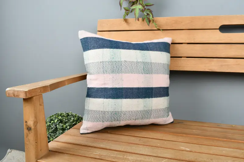 16x16 Blue Pillow Cover, Pillow Case, Throw Kilim Pillow, Handmade Kilim Cushion, Interior Designer Pillow, Turkish Bench Cushion Cover - 1