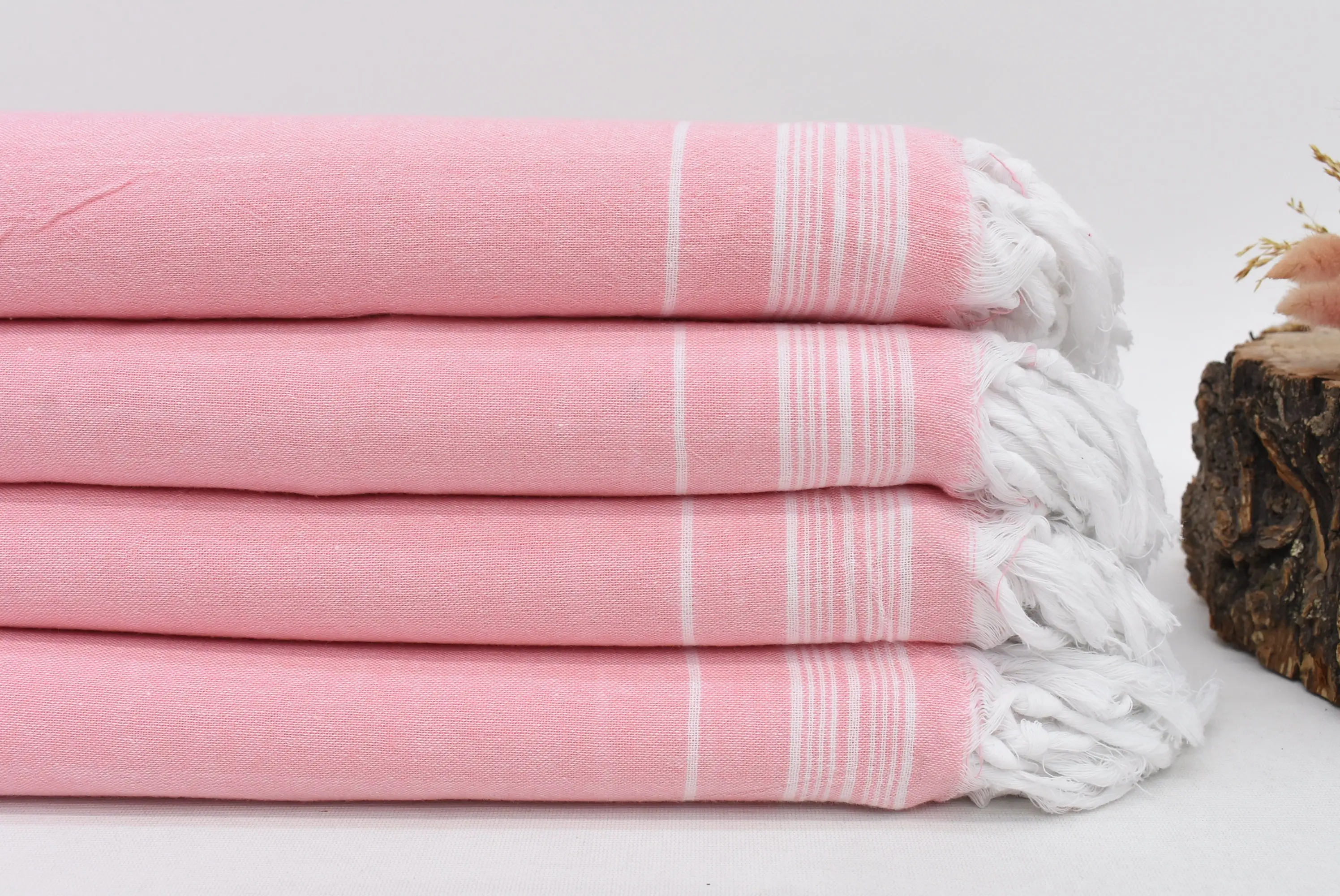 Wedding Gift Turkish Pink Striped Throw, 91x56 Inches - 1