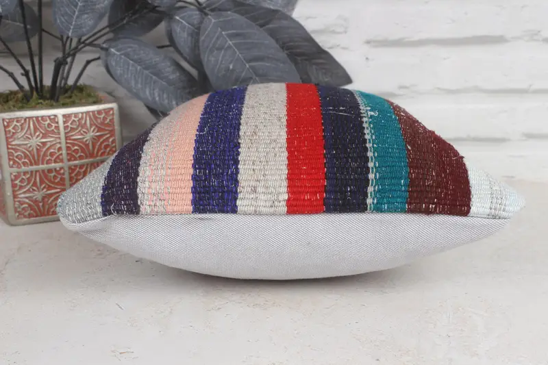 Vintage Kilim Throw Pillow, Cushion, 12x12 Blue Pillow, Vintage Pillow, Aztec Pillow Cover, Retro Pillow, Ottoman Cushion Cover, Kilim Pillow - 5