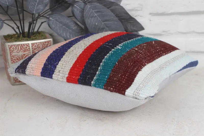 Vintage Kilim Throw Pillow, Cushion, 12x12 Blue Pillow, Vintage Pillow, Aztec Pillow Cover, Retro Pillow, Ottoman Cushion Cover, Kilim Pillow - 6