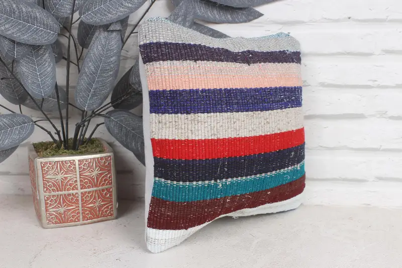 Vintage Kilim Throw Pillow, Cushion, 12x12 Blue Pillow, Vintage Pillow, Aztec Pillow Cover, Retro Pillow, Ottoman Cushion Cover, Kilim Pillow - 4