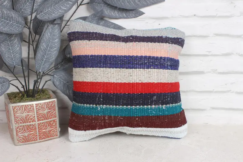 Vintage Kilim Throw Pillow, Cushion, 12x12 Blue Pillow, Vintage Pillow, Aztec Pillow Cover, Retro Pillow, Ottoman Cushion Cover, Kilim Pillow - 1