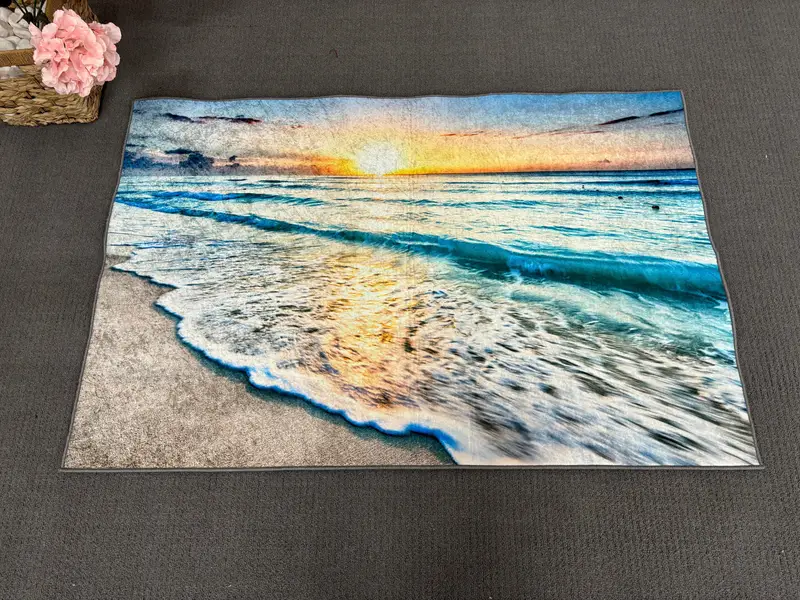 Gün Batımı Deniz Manzarası Baskılı Halı: Ev Dekorasyonu için Kıyı Cazibesi