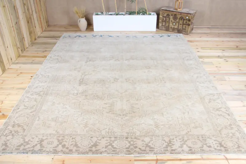 9,8 x 12,4 ft großer Vintage-Übergröße-Teppich, türkisch-beiger geometrischer Teppich - 1