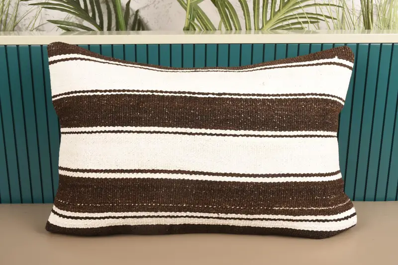 Southwestern Turkish Moroccan Pillow Case, 16x24 inch Striped White Cushion Case - 1