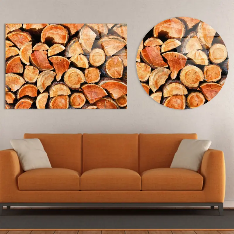 Elegante Küstenbauernhaus-Leinwand mit braunen Baumringen aus Holz