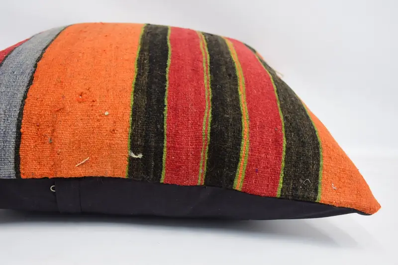 Handmade Kilim Cushion, Art Deco Pillow Cover, Kilim Cushion Sham, Pillow Cover, 24x24 Orange Cushion, Aztec Pillow, Turkish Pillow - 5